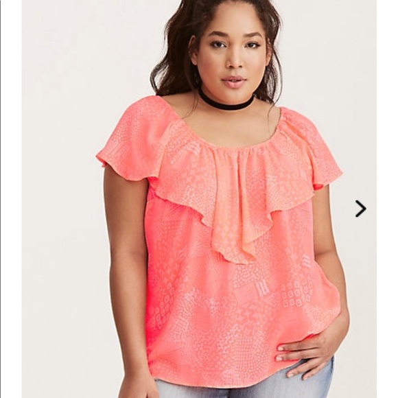 torrid Tops - Torrid Neon Coral Ruffle Blouse - Size 1